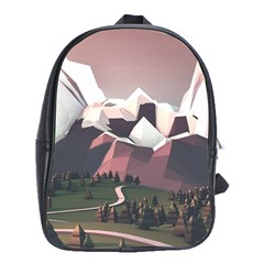 White And Brown Mountain Illustration Digital Art School Bag (xl) by Cendanart