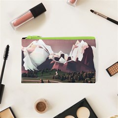 White And Brown Mountain Illustration Digital Art Cosmetic Bag (xs) by Cendanart