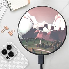 White And Brown Mountain Illustration Digital Art Wireless Fast Charger(black) by Cendanart