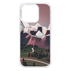 White And Brown Mountain Illustration Digital Art Iphone 14 Pro Tpu Uv Print Case by Cendanart