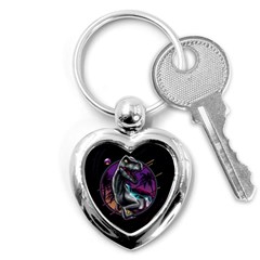 Style Dinosaur  80s Synth Retrowave Key Chain (heart) by Cendanart