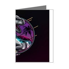 Style Dinosaur  80s Synth Retrowave Mini Greeting Card by Cendanart