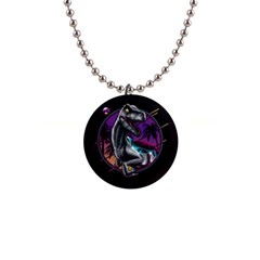 Style Dinosaur  80s Synth Retrowave 1  Button Necklace by Cendanart