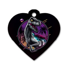 Style Dinosaur  80s Synth Retrowave Dog Tag Heart (two Sides) by Cendanart