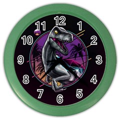 Style Dinosaur  80s Synth Retrowave Color Wall Clock by Cendanart