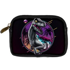 Style Dinosaur  80s Synth Retrowave Digital Camera Leather Case by Cendanart