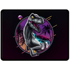 Style Dinosaur  80s Synth Retrowave Fleece Blanket (large) by Cendanart