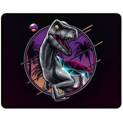 Style Dinosaur  80s Synth Retrowave Fleece Blanket (medium) by Cendanart