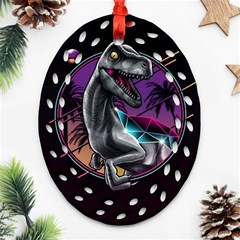 Style Dinosaur  80s Synth Retrowave Oval Filigree Ornament (two Sides)