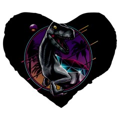 Style Dinosaur  80s Synth Retrowave Large 19  Premium Heart Shape Cushions by Cendanart