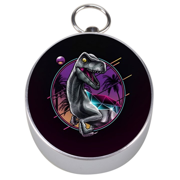 Style Dinosaur  80s Synth Retrowave Silver Compasses