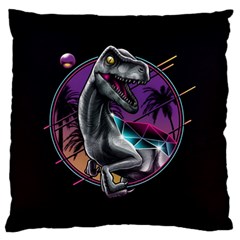 Style Dinosaur  80s Synth Retrowave Large Premium Plush Fleece Cushion Case (two Sides) by Cendanart