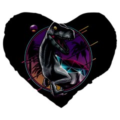 Style Dinosaur  80s Synth Retrowave Large 19  Premium Flano Heart Shape Cushions by Cendanart