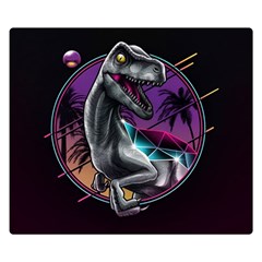 Style Dinosaur  80s Synth Retrowave Two Sides Premium Plush Fleece Blanket (small) by Cendanart