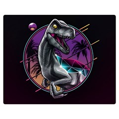 Style Dinosaur  80s Synth Retrowave Two Sides Premium Plush Fleece Blanket (medium) by Cendanart