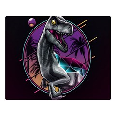 Style Dinosaur  80s Synth Retrowave Two Sides Premium Plush Fleece Blanket (large) by Cendanart