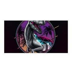 Style Dinosaur  80s Synth Retrowave Satin Wrap 35  X 70  by Cendanart