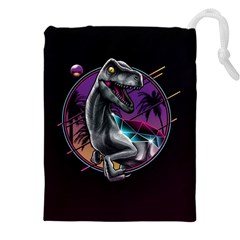 Style Dinosaur  80s Synth Retrowave Drawstring Pouch (5xl) by Cendanart