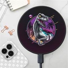 Style Dinosaur  80s Synth Retrowave Wireless Fast Charger(black) by Cendanart