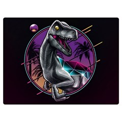 Style Dinosaur  80s Synth Retrowave Two Sides Premium Plush Fleece Blanket (extra Small) by Cendanart