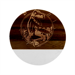 Style Dinosaur  80s Synth Retrowave Marble Wood Coaster (round)