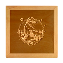 Style Dinosaur  80s Synth Retrowave Wood Photo Frame Cube by Cendanart