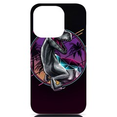 Style Dinosaur  80s Synth Retrowave Iphone 14 Pro Black Uv Print Case by Cendanart