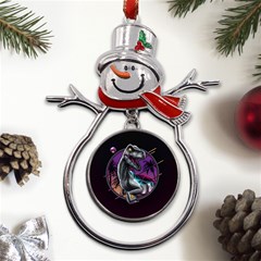 Style Dinosaur  80s Synth Retrowave Metal Snowman Ornament by Cendanart