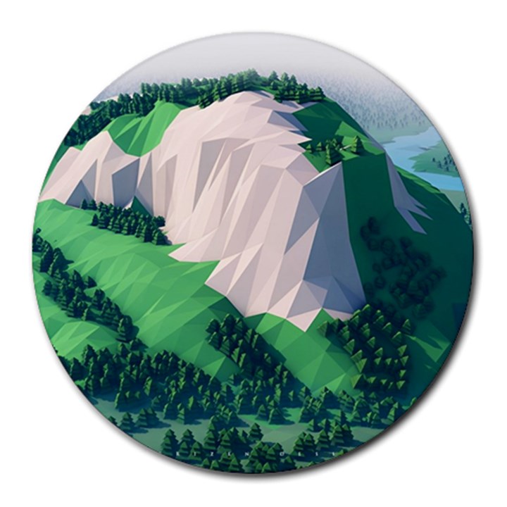 Green And White Polygonal Mountain Round Mousepad