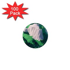 Green And White Polygonal Mountain 1  Mini Magnets (100 Pack)  by Cendanart