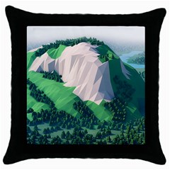 Green And White Polygonal Mountain Throw Pillow Case (black) by Cendanart