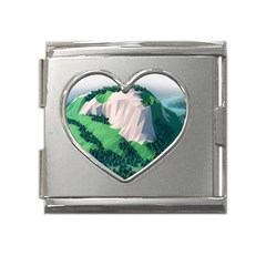 Green And White Polygonal Mountain Mega Link Heart Italian Charm (18mm) by Cendanart