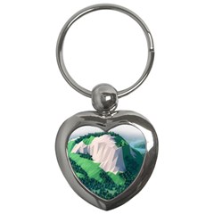 Green And White Polygonal Mountain Key Chain (heart) by Cendanart