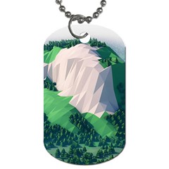 Green And White Polygonal Mountain Dog Tag (two Sides) by Cendanart