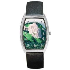 Green And White Polygonal Mountain Barrel Style Metal Watch by Cendanart