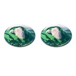 Green And White Polygonal Mountain Cufflinks (Oval) Front(Pair)