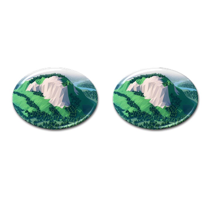 Green And White Polygonal Mountain Cufflinks (Oval)