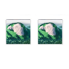 Green And White Polygonal Mountain Cufflinks (square) by Cendanart