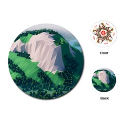 Green And White Polygonal Mountain Playing Cards Single Design (round)