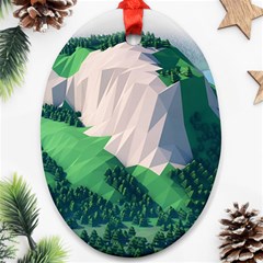 Green And White Polygonal Mountain Oval Ornament (two Sides) by Cendanart