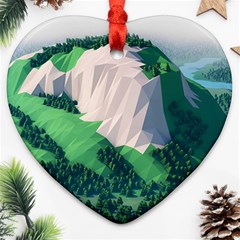 Green And White Polygonal Mountain Heart Ornament (two Sides) by Cendanart