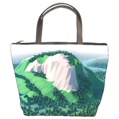 Green And White Polygonal Mountain Bucket Bag by Cendanart