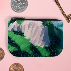 Green And White Polygonal Mountain Mini Coin Purse by Cendanart