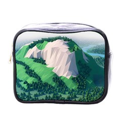 Green And White Polygonal Mountain Mini Toiletries Bag (one Side) by Cendanart