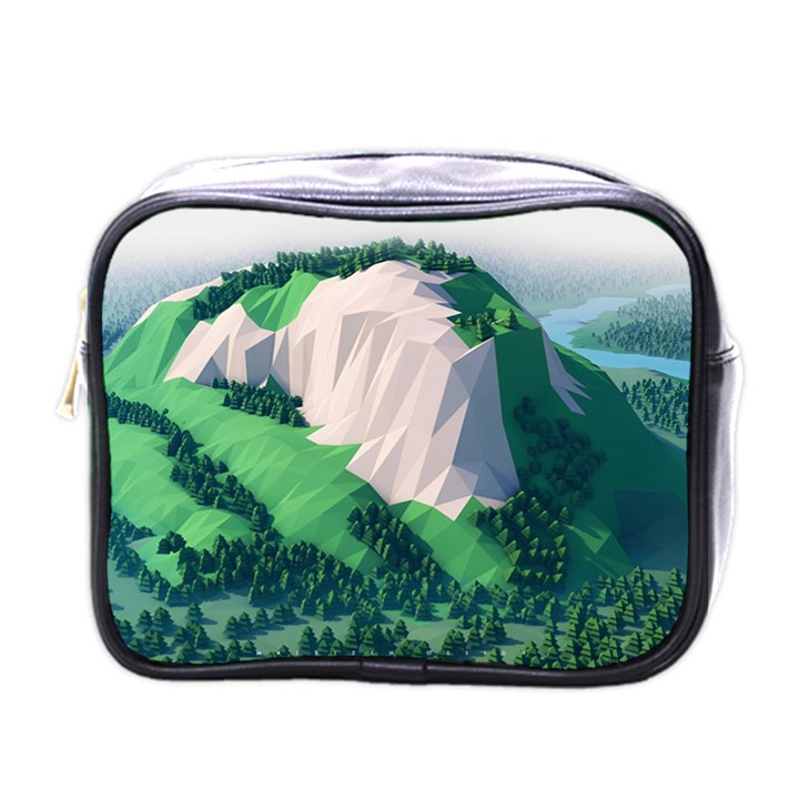 Green And White Polygonal Mountain Mini Toiletries Bag (One Side)