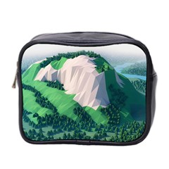 Green And White Polygonal Mountain Mini Toiletries Bag (two Sides) by Cendanart