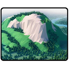 Green And White Polygonal Mountain Fleece Blanket (medium) by Cendanart