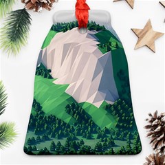 Green And White Polygonal Mountain Ornament (bell) by Cendanart