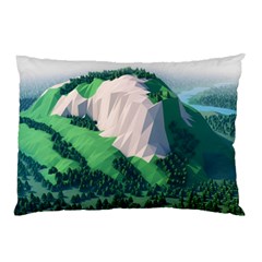 Green And White Polygonal Mountain Pillow Case (two Sides) by Cendanart