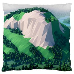 Green And White Polygonal Mountain Large Cushion Case (two Sides) by Cendanart